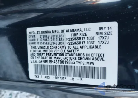 2015 Honda Odyssey Ex from USA, damaged, VIN 5FNRL5H43FB019865